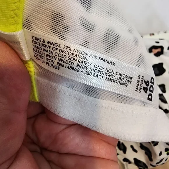 46DDD Torrid White Leopard Neon Yellow Bra Push Up Plunge Back Smoothing Underwi - Picture 10 of 10